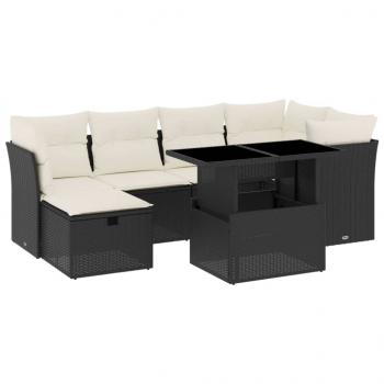 7-tlg. Garten-Sofagarnitur mit Kissen Schwarz Poly Rattan