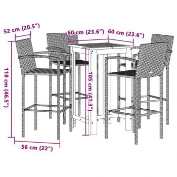 5-tlg. Gartenbar-Set Grau Massivholz Akazie und Poly Rattan