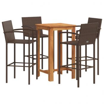 5-tlg. Gartenbar-Set Braun Massivholz Akazie und Poly Rattan