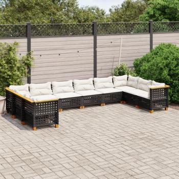 ARDEBO.de - 10-tlg. Garten-Sofagarnitur mit Kissen Schwarz Poly Rattan