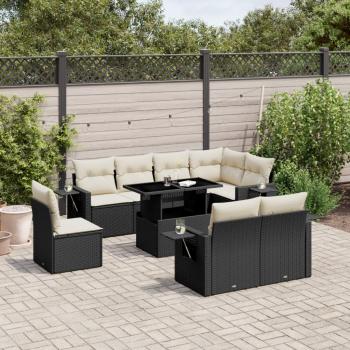 ARDEBO.de - 9-tlg. Garten-Sofagarnitur mit Kissen Schwarz Poly Rattan