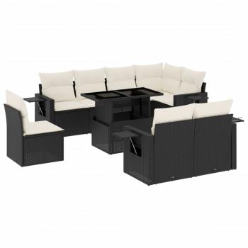 9-tlg. Garten-Sofagarnitur mit Kissen Schwarz Poly Rattan