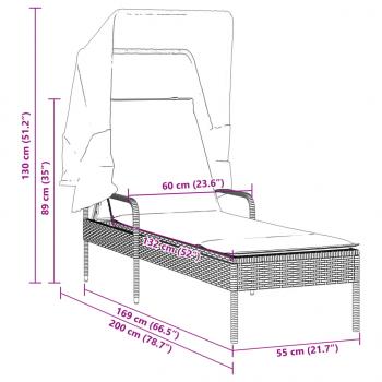 Sonnenliege mit Dach Schwarz Poly Rattan