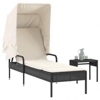 ARDEBO.de - Sonnenliege mit Dach und Tisch Schwarz Poly Rattan