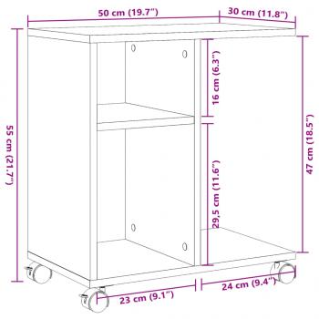 Beistelltisch mit Rollen Weiß 50x30x55 cm Holzwerkstoff