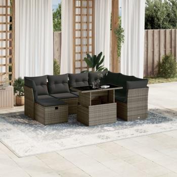 ARDEBO.de - 8-tlg. Garten-Sofagarnitur mit Kissen Grau Poly Rattan