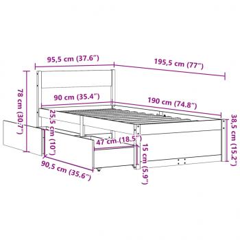 Massivholzbett ohne Matratze 90x190 cm Kiefernholz