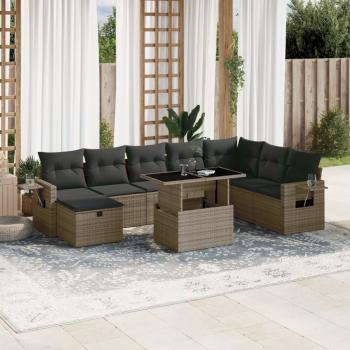 ARDEBO.de - 9-tlg. Garten-Sofagarnitur mit Kissen Grau Poly Rattan