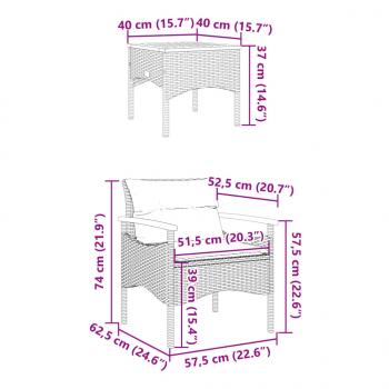 3-tlg. Garten-Sofagarnitur mit Kissen Schwarz Poly Rattan