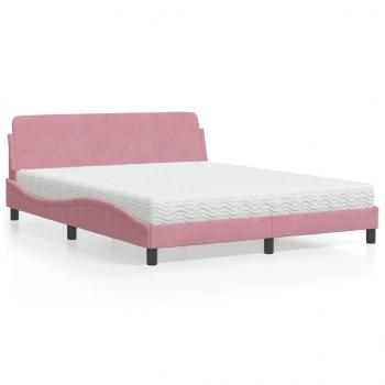 ARDEBO.de - Bett mit Matratze Rosa 160x200 cm Samt