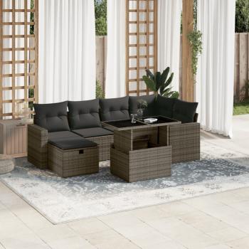 ARDEBO.de - 7-tlg. Garten-Sofagarnitur mit Kissen Grau Poly Rattan