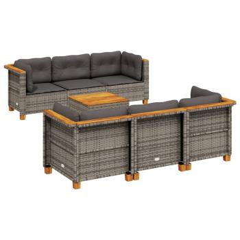 7-tlg. Garten-Sofagarnitur mit Kissen Grau Poly Rattan