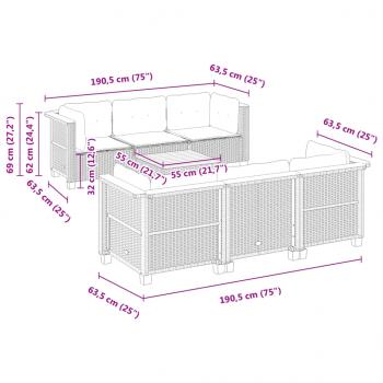 7-tlg. Garten-Sofagarnitur mit Kissen Grau Poly Rattan