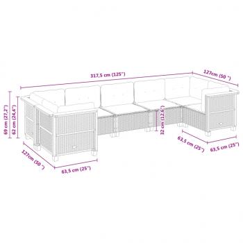 7-tlg. Garten-Sofagarnitur mit Kissen Grau Poly Rattan