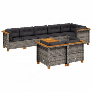 9-tlg. Garten-Sofagarnitur mit Kissen Grau Poly Rattan