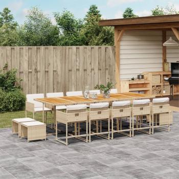 ARDEBO.de - 15-tlg. Garten-Essgruppe mit Kissen Beige Poly Rattan