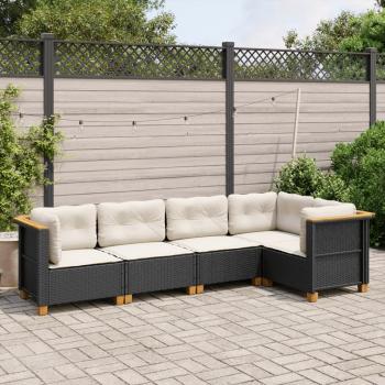 ARDEBO.de - 5-tlg. Garten-Sofagarnitur mit Kissen Schwarz Poly Rattan