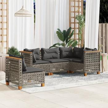 ARDEBO.de - 5-tlg. Garten-Sofagarnitur mit Kissen Grau Poly Rattan