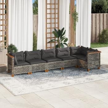 ARDEBO.de - 6-tlg. Garten-Sofagarnitur mit Kissen Grau Poly Rattan