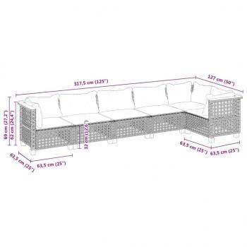 6-tlg. Garten-Sofagarnitur mit Kissen Grau Poly Rattan