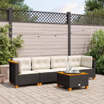 ARDEBO.de - 5-tlg. Garten-Sofagarnitur mit Kissen Schwarz Poly Rattan