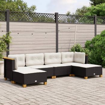 ARDEBO.de - 6-tlg. Garten-Sofagarnitur mit Kissen Schwarz Poly Rattan