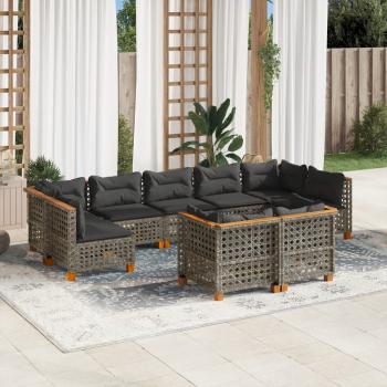 ARDEBO.de - 9-tlg. Garten-Sofagarnitur mit Kissen Grau Poly Rattan