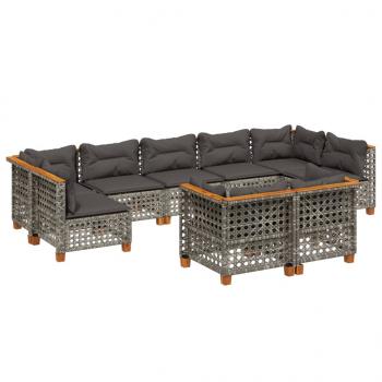 9-tlg. Garten-Sofagarnitur mit Kissen Grau Poly Rattan