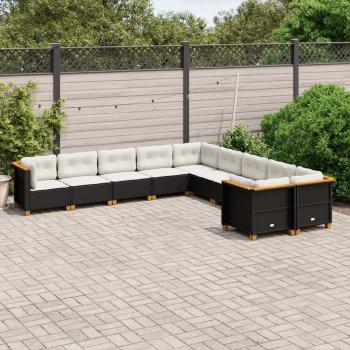 ARDEBO.de - 10-tlg. Garten-Sofagarnitur mit Kissen Schwarz Poly Rattan