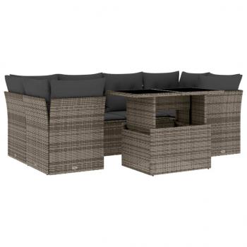 7-tlg. Garten-Sofagarnitur mit Kissen Grau Poly Rattan