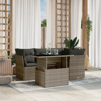 ARDEBO.de - 5-tlg. Garten-Sofagarnitur mit Kissen Grau Poly Rattan