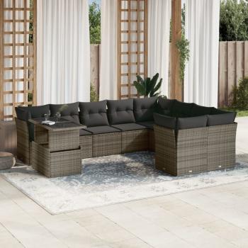 ARDEBO.de - 10-tlg. Garten-Sofagarnitur mit Kissen Grau Poly Rattan