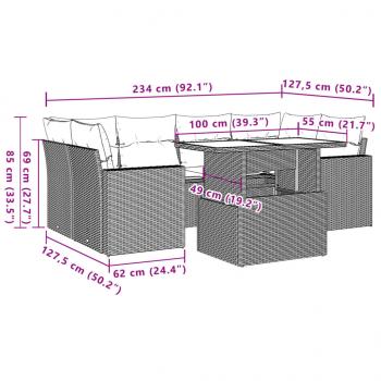 7-tlg. Garten-Sofagarnitur mit Kissen Grau Poly Rattan