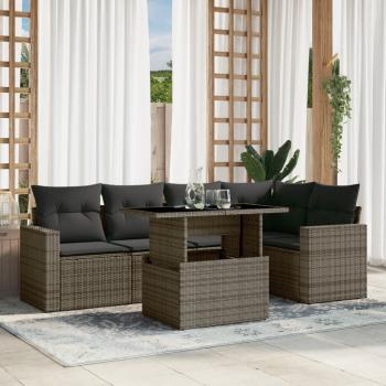 ARDEBO.de - 6-tlg. Garten-Sofagarnitur mit Kissen Grau Poly Rattan