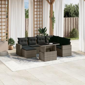 ARDEBO.de - 8-tlg. Garten-Sofagarnitur mit Kissen Grau Poly Rattan