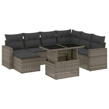 8-tlg. Garten-Sofagarnitur mit Kissen Grau Poly Rattan