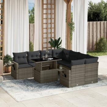 ARDEBO.de - 9-tlg. Garten-Sofagarnitur mit Kissen Grau Poly Rattan