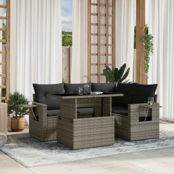 ARDEBO.de - 5-tlg. Garten-Sofagarnitur mit Kissen Grau Poly Rattan