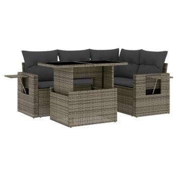 5-tlg. Garten-Sofagarnitur mit Kissen Grau Poly Rattan