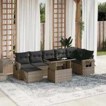 ARDEBO.de - 8-tlg. Garten-Sofagarnitur mit Kissen Grau Poly Rattan