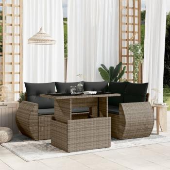 ARDEBO.de - 5-tlg. Garten-Sofagarnitur mit Kissen Grau Poly Rattan