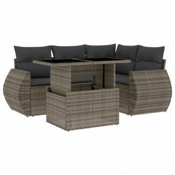 5-tlg. Garten-Sofagarnitur mit Kissen Grau Poly Rattan