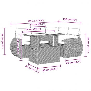 5-tlg. Garten-Sofagarnitur mit Kissen Grau Poly Rattan