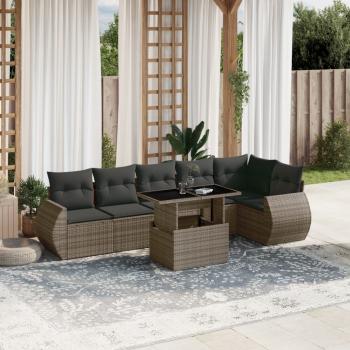 ARDEBO.de - 7-tlg. Garten-Sofagarnitur mit Kissen Grau Poly Rattan