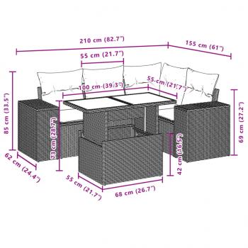 5-tlg. Garten-Sofagarnitur mit Kissen Grau Poly Rattan