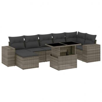 8-tlg. Garten-Sofagarnitur mit Kissen Grau Poly Rattan