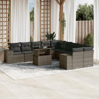 ARDEBO.de - 11-tlg. Garten-Sofagarnitur mit Kissen Grau Poly Rattan