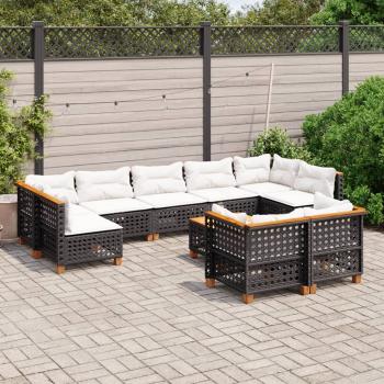 ARDEBO.de - 10-tlg. Garten-Sofagarnitur mit Kissen Schwarz Poly Rattan