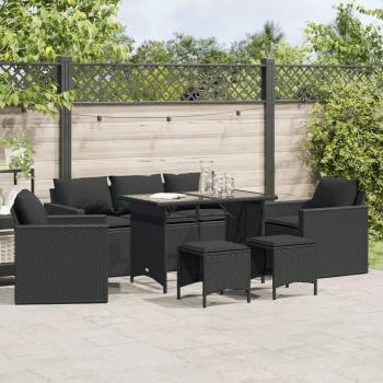 ARDEBO.de - 6-tlg. Garten-Sofagarnitur mit Kissen Schwarz Poly Rattan