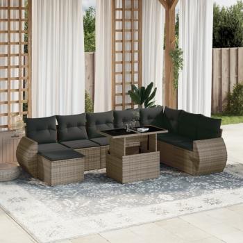 ARDEBO.de - 9-tlg. Garten-Sofagarnitur mit Kissen Grau Poly Rattan